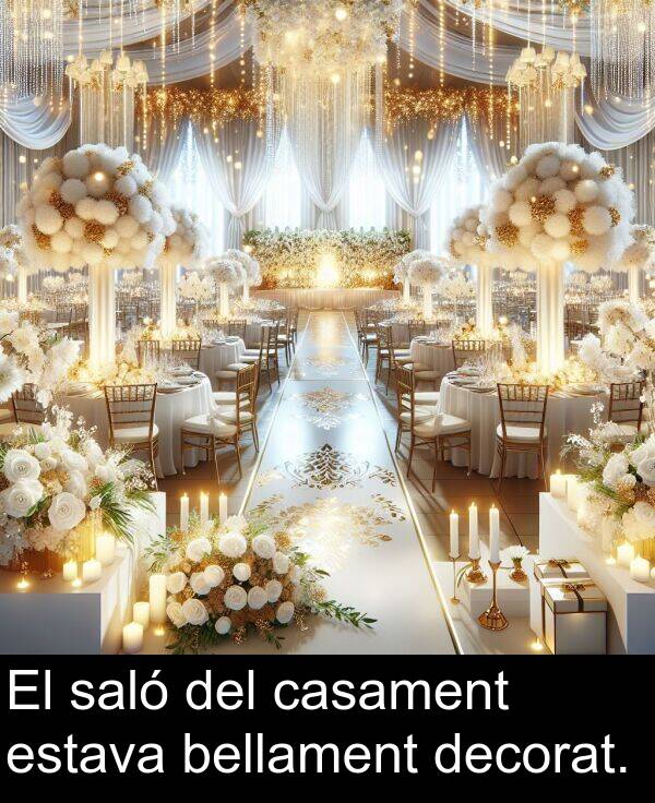 casament: El saló del casament estava bellament decorat.