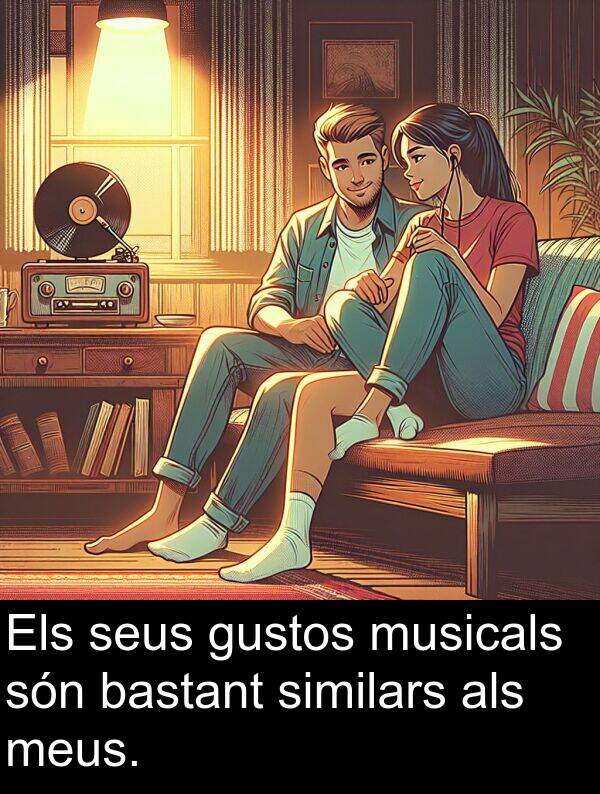 bastant: Els seus gustos musicals són bastant similars als meus.
