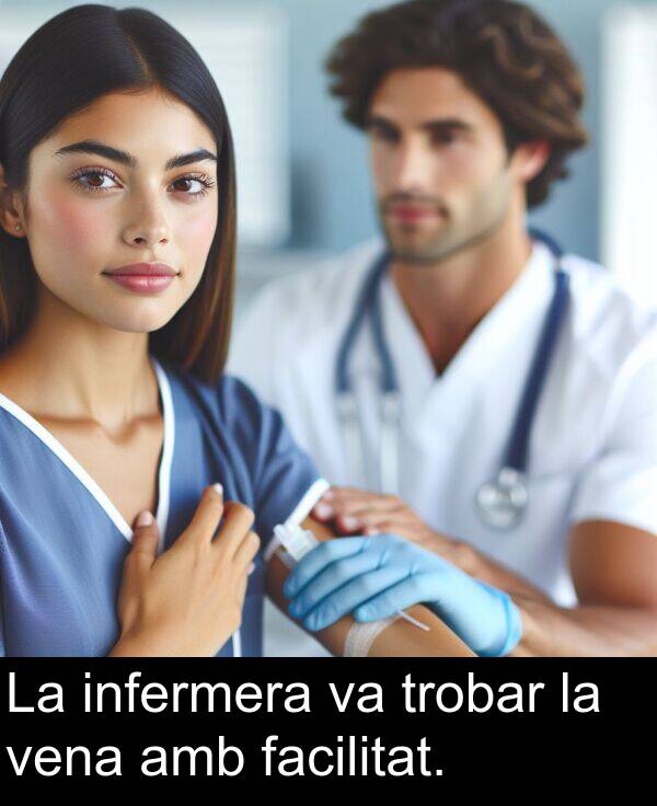 facilitat: La infermera va trobar la vena amb facilitat.