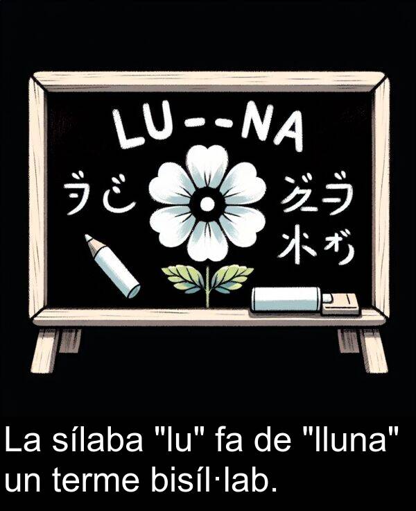 terme: La sílaba "lu" fa de "lluna" un terme bisíl·lab.