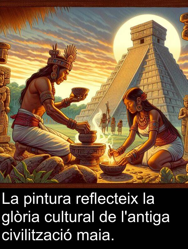 cultural: La pintura reflecteix la glòria cultural de l'antiga civilització maia.