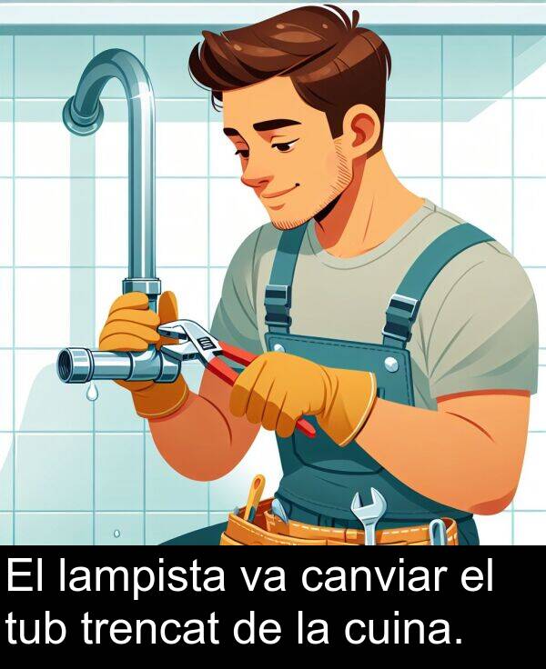 trencat: El lampista va canviar el tub trencat de la cuina.