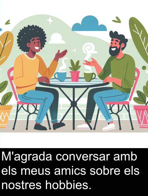 amics: M'agrada conversar amb els meus amics sobre els nostres hobbies.