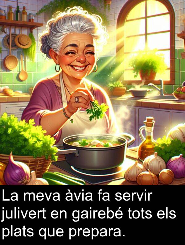 tots: La meva àvia fa servir julivert en gairebé tots els plats que prepara.