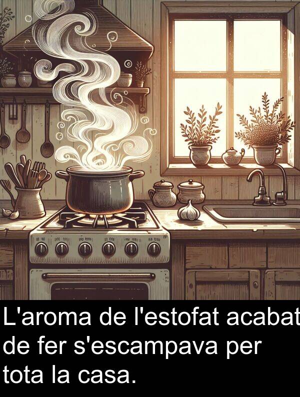 acabat: L'aroma de l'estofat acabat de fer s'escampava per tota la casa.