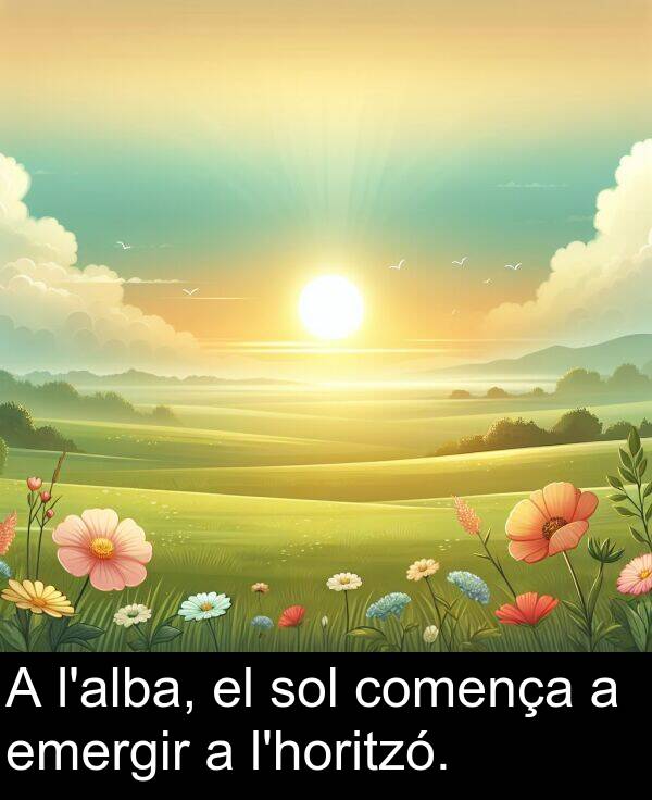 sol: A l'alba, el sol comença a emergir a l'horitzó.
