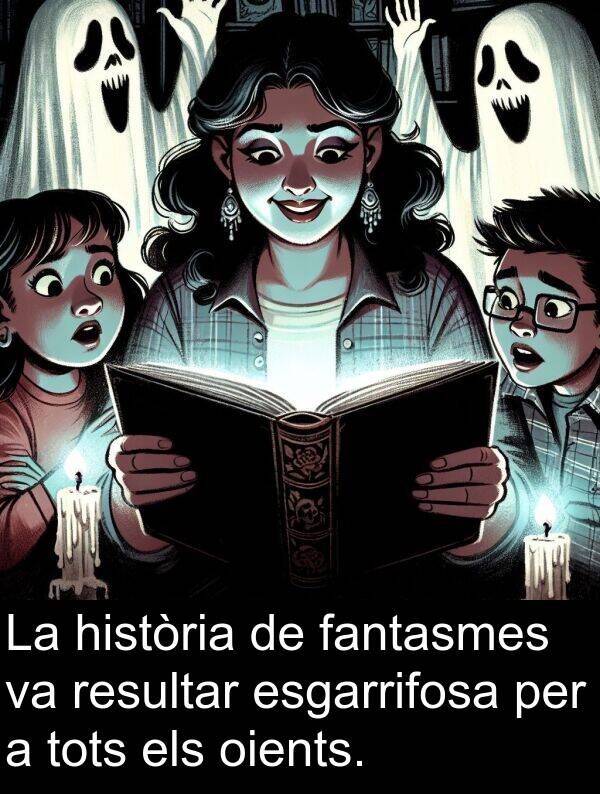 història: La història de fantasmes va resultar esgarrifosa per a tots els oients.
