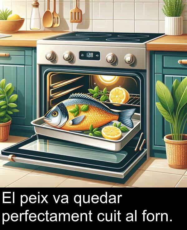 peix: El peix va quedar perfectament cuit al forn.