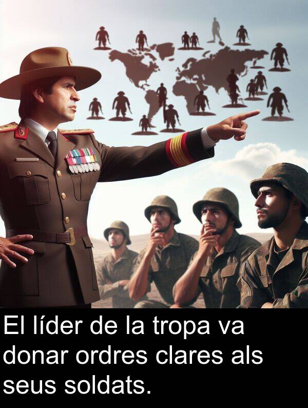 soldats: El líder de la tropa va donar ordres clares als seus soldats.