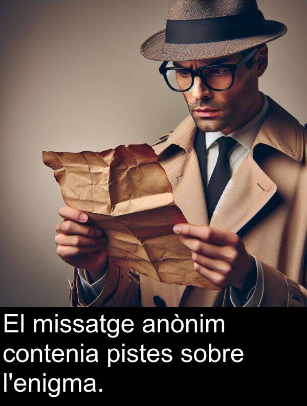 missatge: El missatge anònim contenia pistes sobre l'enigma.