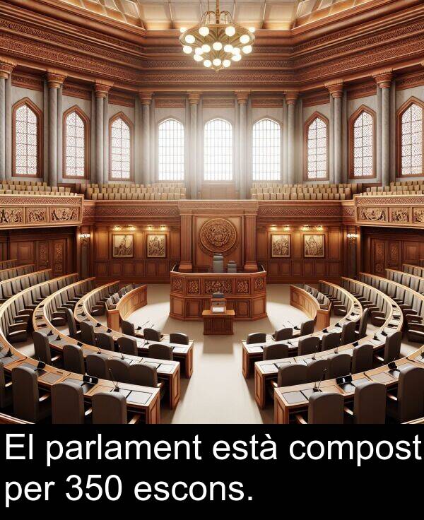 està: El parlament està compost per 350 escons.