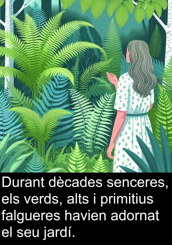 primitius: Durant dècades senceres, els verds, alts i primitius falgueres havien adornat el seu jardí.