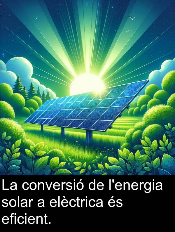 solar: La conversió de l'energia solar a elèctrica és eficient.