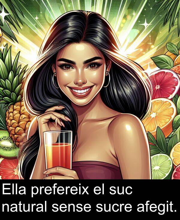 natural: Ella prefereix el suc natural sense sucre afegit.