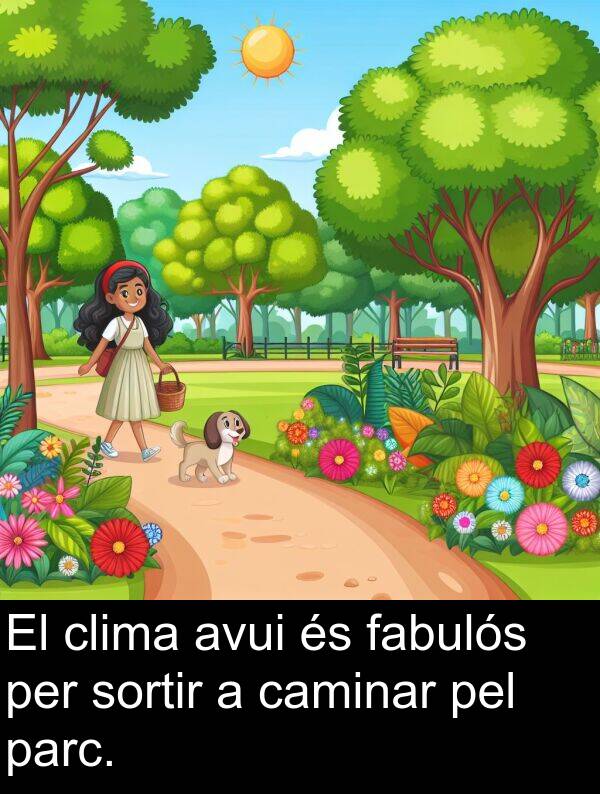 fabulós: El clima avui és fabulós per sortir a caminar pel parc.