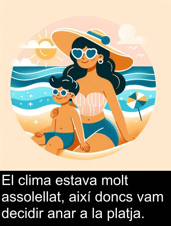 anar: El clima estava molt assolellat, així doncs vam decidir anar a la platja.
