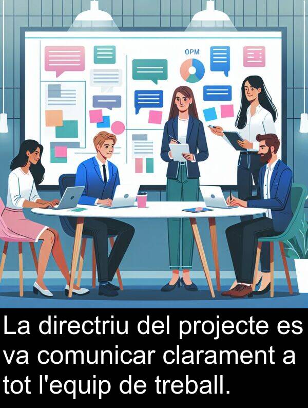 treball: La directriu del projecte es va comunicar clarament a tot l'equip de treball.