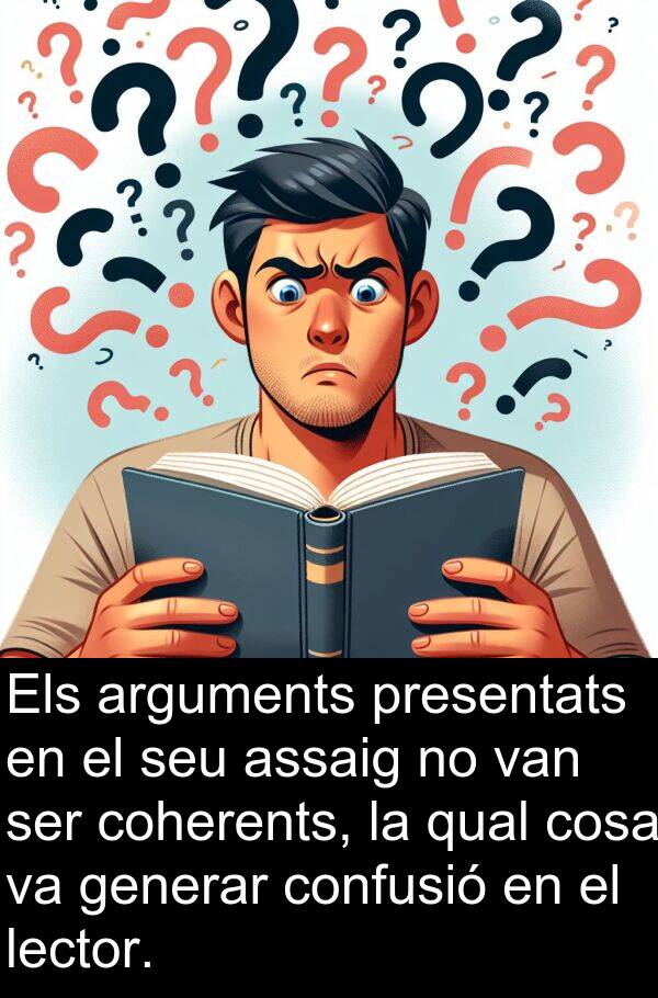 cosa: Els arguments presentats en el seu assaig no van ser coherents, la qual cosa va generar confusió en el lector.