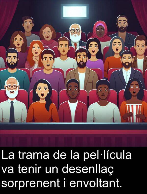 pel·lícula: La trama de la pel·lícula va tenir un desenllaç sorprenent i envoltant.