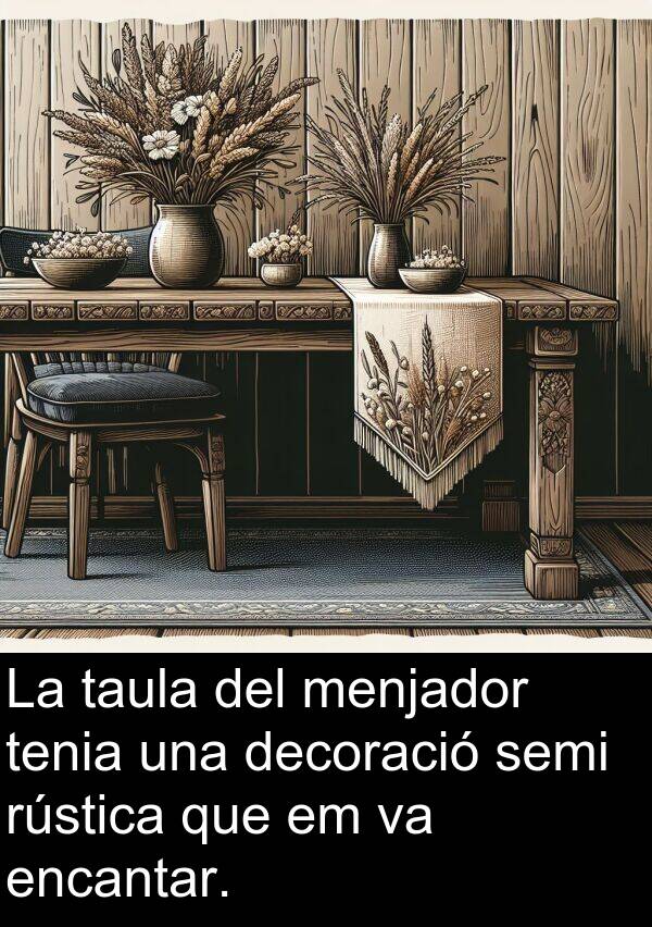 tenia: La taula del menjador tenia una decoració semi rústica que em va encantar.