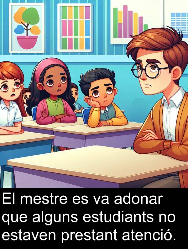 mestre: El mestre es va adonar que alguns estudiants no estaven prestant atenció.