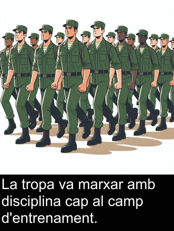 disciplina: La tropa va marxar amb disciplina cap al camp d'entrenament.