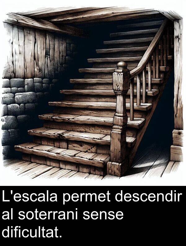 descendir: L'escala permet descendir al soterrani sense dificultat.