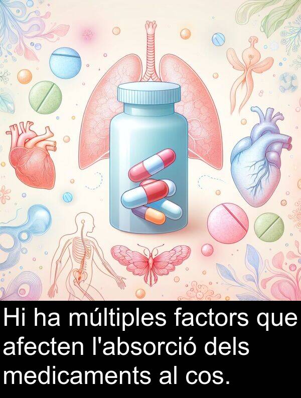 cos: Hi ha múltiples factors que afecten l'absorció dels medicaments al cos.
