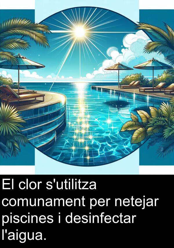 netejar: El clor s'utilitza comunament per netejar piscines i desinfectar l'aigua.