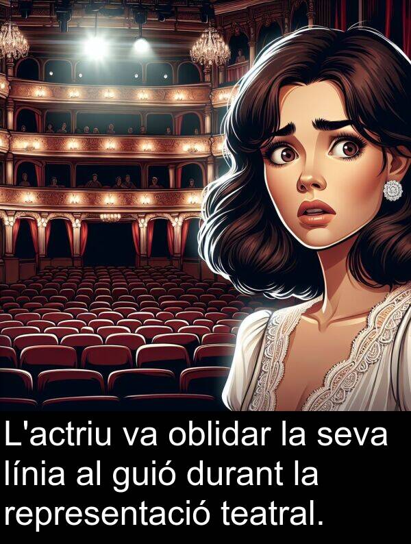 teatral: L'actriu va oblidar la seva línia al guió durant la representació teatral.