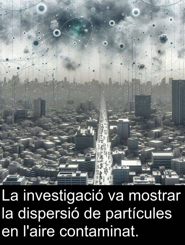 partícules: La investigació va mostrar la dispersió de partícules en l'aire contaminat.