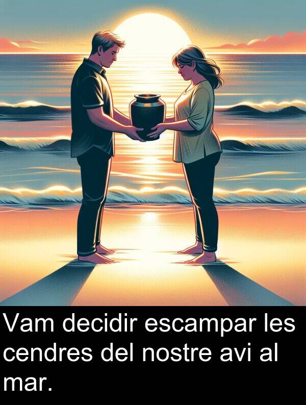 decidir: Vam decidir escampar les cendres del nostre avi al mar.