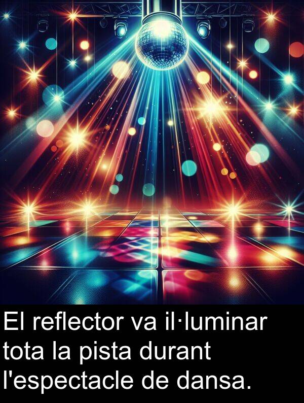 reflector: El reflector va il·luminar tota la pista durant l'espectacle de dansa.