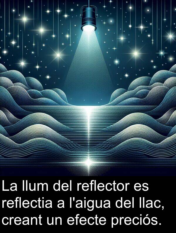 reflector: La llum del reflector es reflectia a l'aigua del llac, creant un efecte preciós.