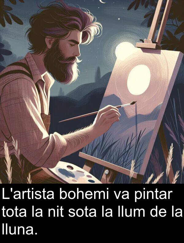 lluna: L'artista bohemi va pintar tota la nit sota la llum de la lluna.