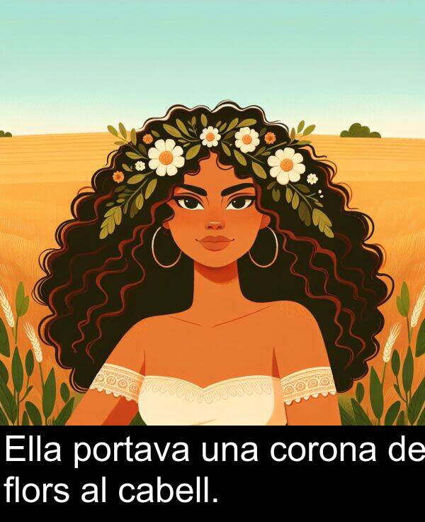 cabell: Ella portava una corona de flors al cabell.