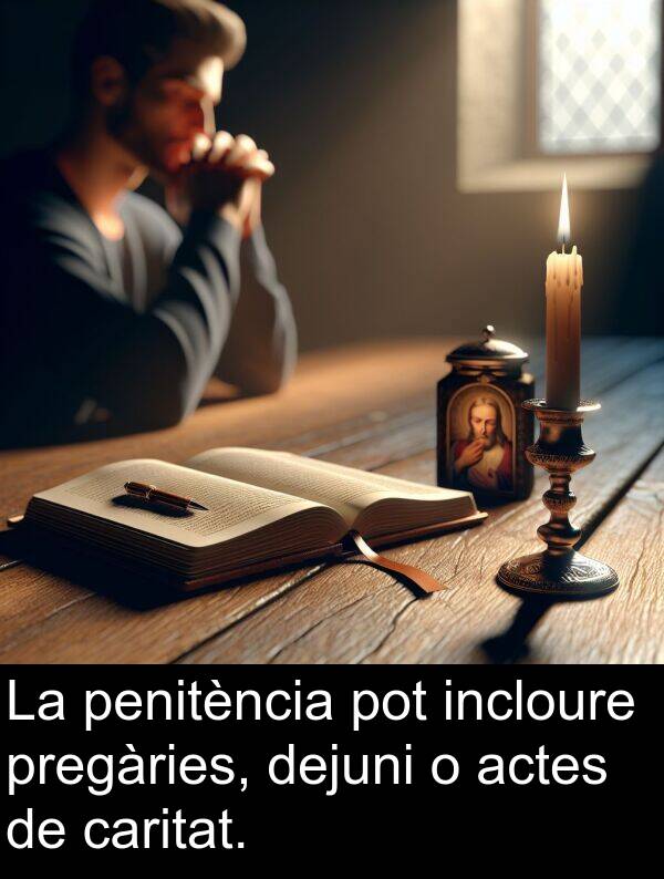penitència: La penitència pot incloure pregàries, dejuni o actes de caritat.