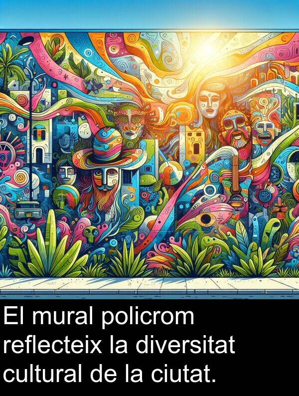 policrom: El mural policrom reflecteix la diversitat cultural de la ciutat.
