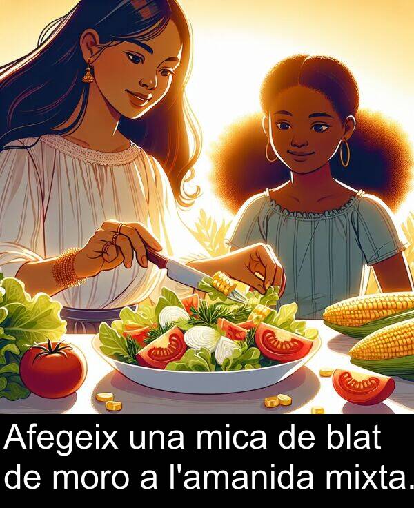 blat: Afegeix una mica de blat de moro a l'amanida mixta.