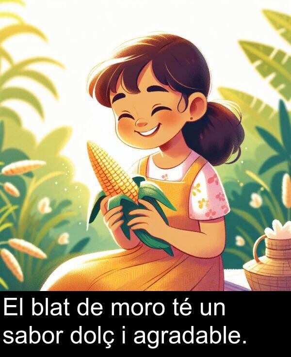sabor: El blat de moro té un sabor dolç i agradable.