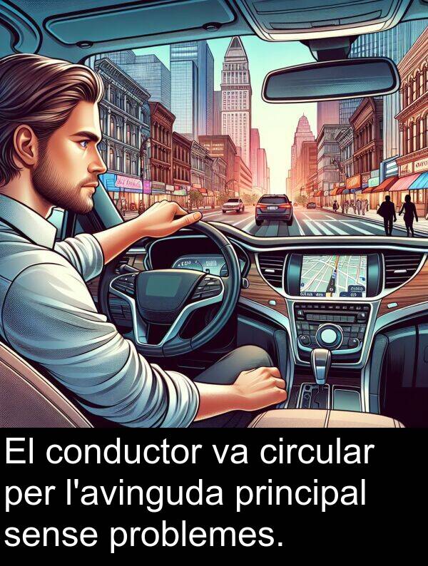 circular: El conductor va circular per l'avinguda principal sense problemes.