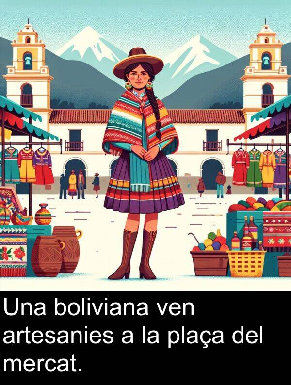 boliviana: Una boliviana ven artesanies a la plaça del mercat.
