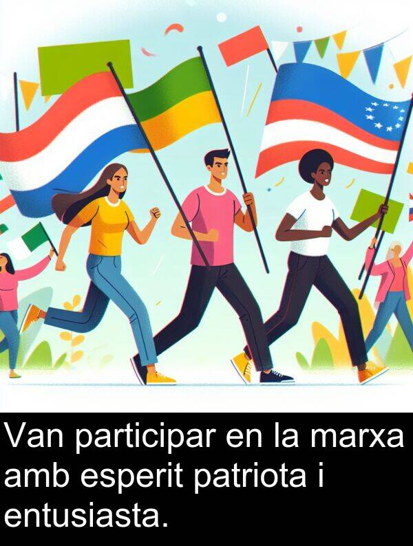 patriota: Van participar en la marxa amb esperit patriota i entusiasta.
