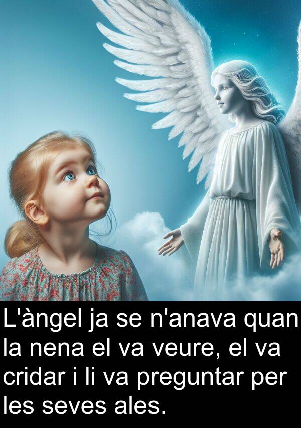 nena: L'àngel ja se n'anava quan la nena el va veure, el va cridar i li va preguntar per les seves ales.