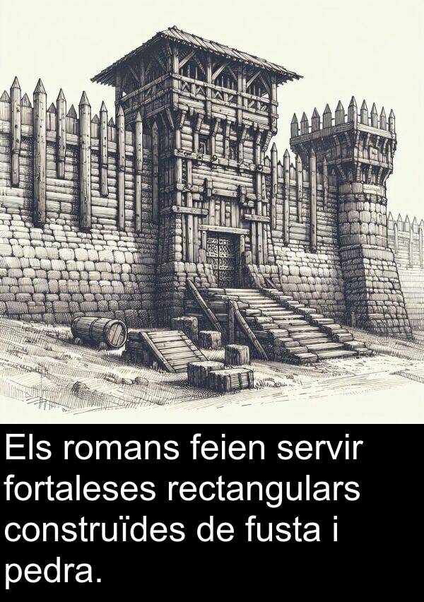 fusta: Els romans feien servir fortaleses rectangulars construïdes de fusta i pedra.
