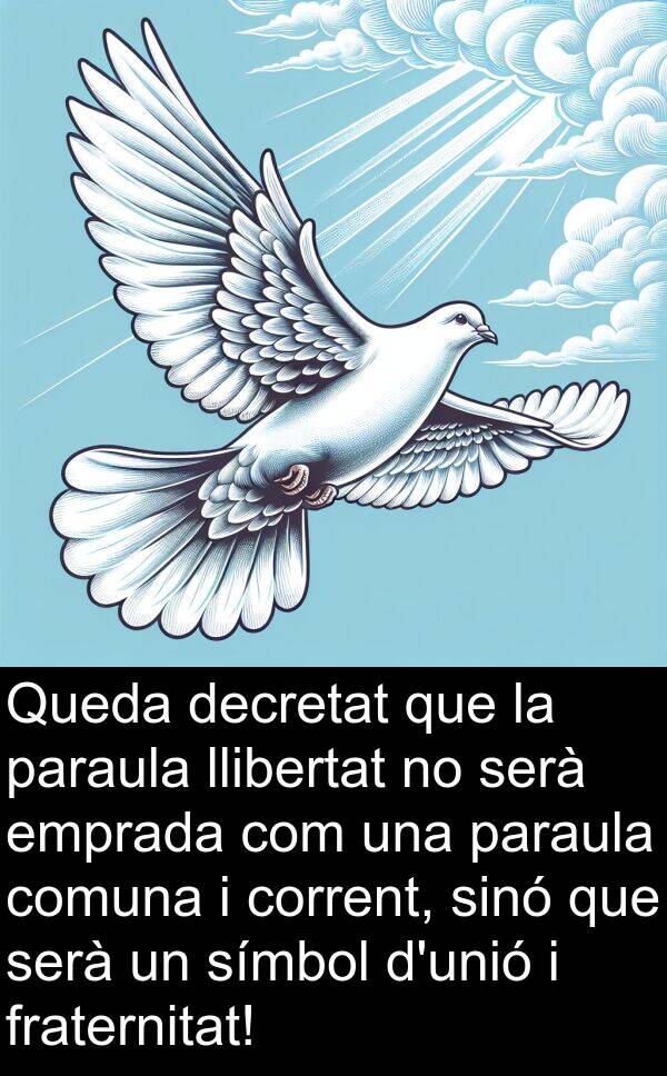 llibertat: Queda decretat que la paraula llibertat no serà emprada com una paraula comuna i corrent, sinó que serà un símbol d'unió i fraternitat!