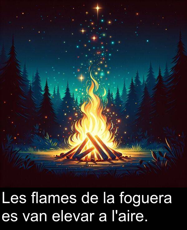 elevar: Les flames de la foguera es van elevar a l'aire.
