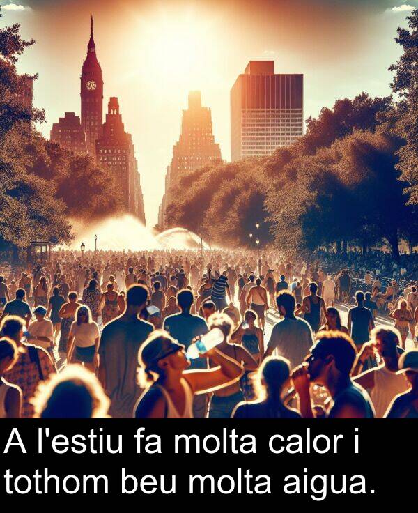 tothom: A l'estiu fa molta calor i tothom beu molta aigua.