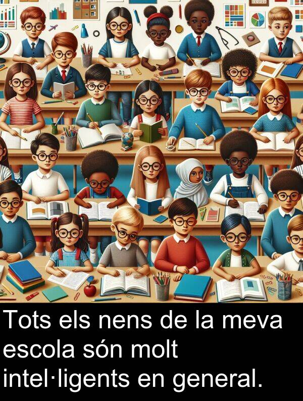 intel·ligents: Tots els nens de la meva escola són molt intel·ligents en general.