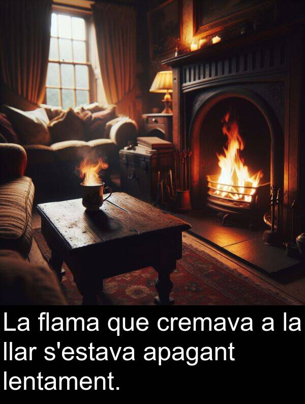 flama: La flama que cremava a la llar s'estava apagant lentament.